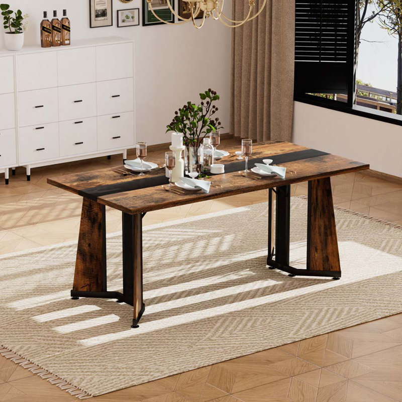 Table de salle à manger rectangulaire pour 8 personnes, Brun