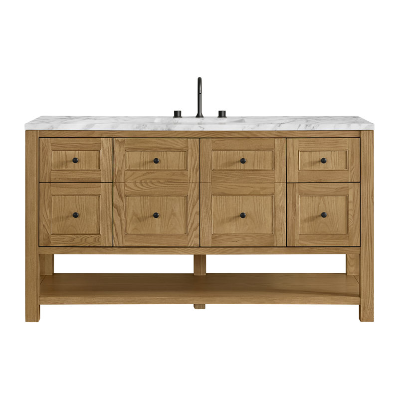 Breckenridge 60'' W Single Vanity, Light Natural Oak, Carrara White Marble, Widespread