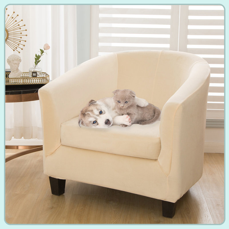 Housse pour fauteuil de café en velours avec housses de coussin de boîte Devrick, Beige