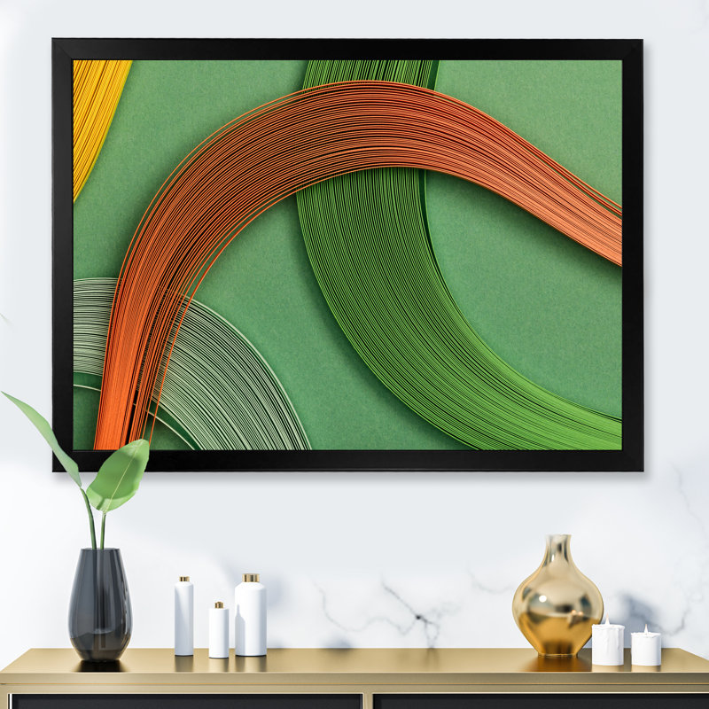 «Fractal Green and Orange Junction II», art mural moderne sur toile, Toile avec cadre noir, H 8 po x l 12 po x P 1 po