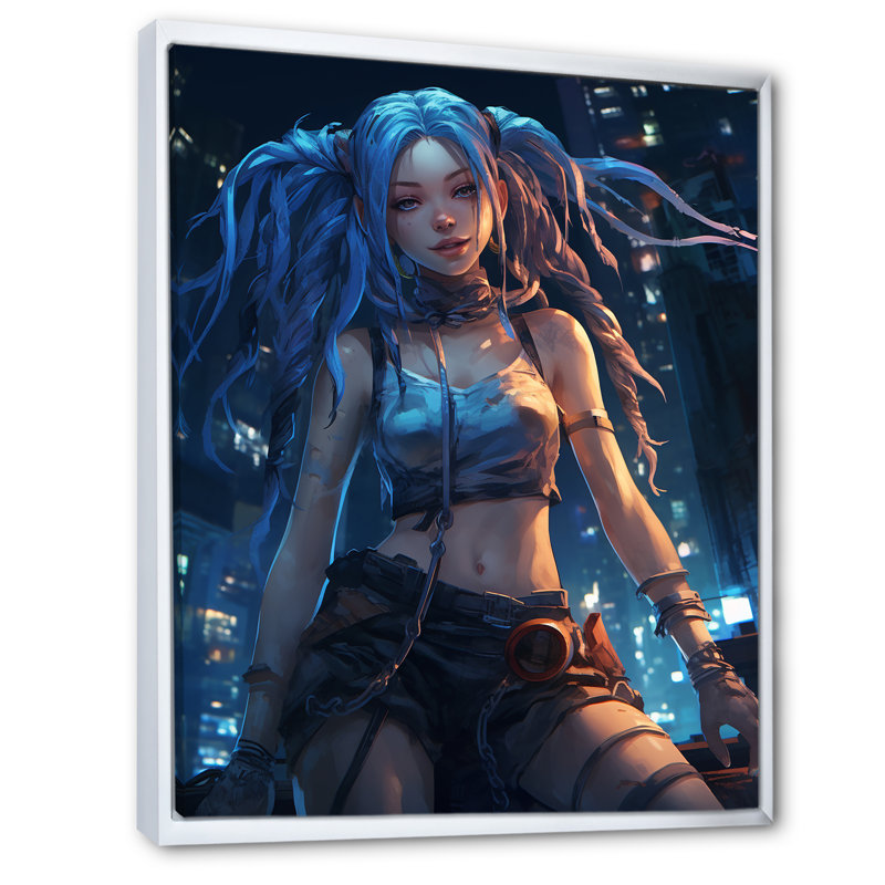 «Cool Urban Girl With Blue Dreadlocks», reproduction sur toile, H 44 po x l 34 po x P 1,5 po, Cadre flottant blanc