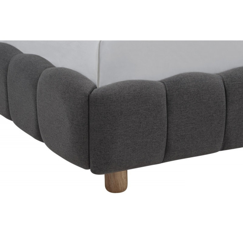 Structure de lit plateforme moderne grand lit, lit tapissier en tissu à profil bas, gris, gris