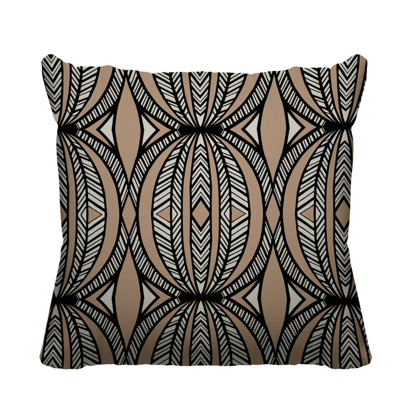 Coussin décoratif intérieur / extérieur Kiva Abstract Tribal, L 17 po x H 17 po, Beige
