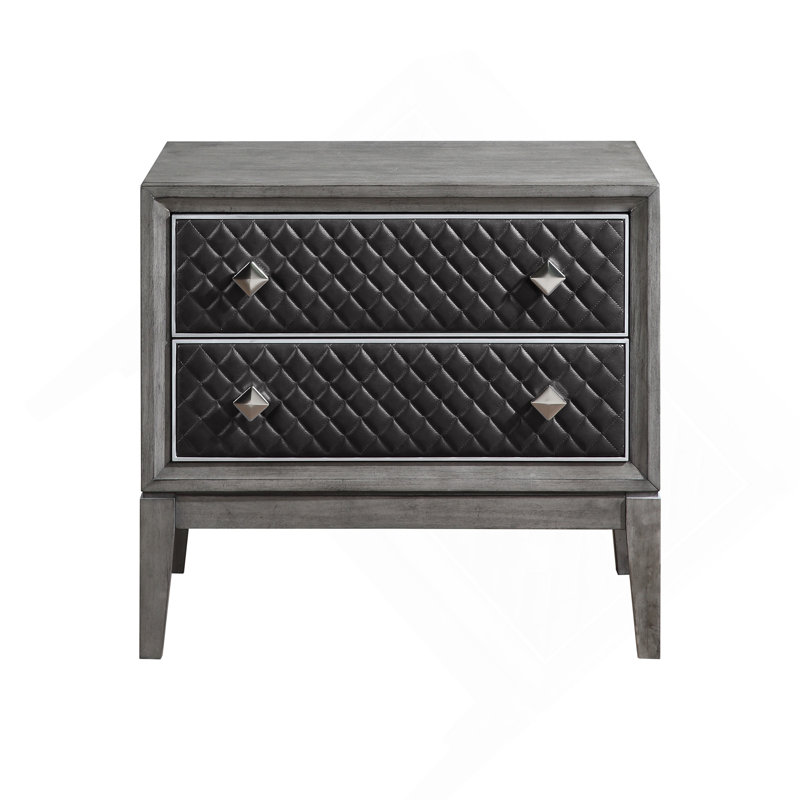 Table de chevet moderne à 2 tiroirs en similicuir gris