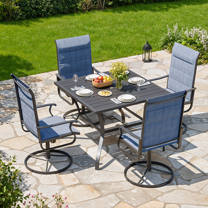 5-Piece Outdoor Swivel Patio Dining Sets, 360° Rotation Metal Frame Patio Chairs with Thickened Teslin Fabric, Armrest Outdoor Dining Chairs for Deck, Backyard