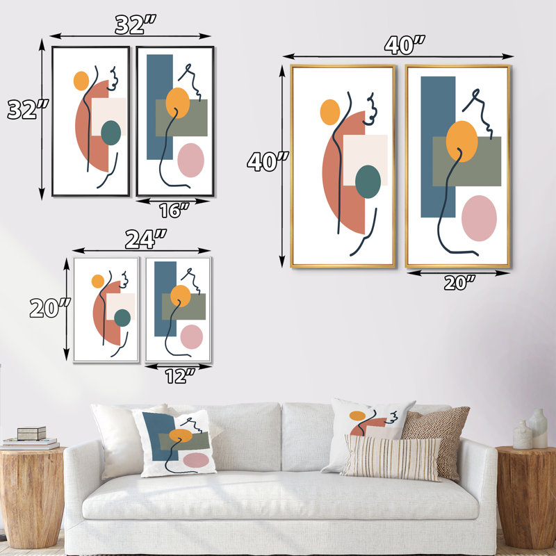 Scandinavian Abstract Geometric Typographie II - ensemble de 2 reproductions, H 32 po x l 32 po x P 1 po, Cadre blanc