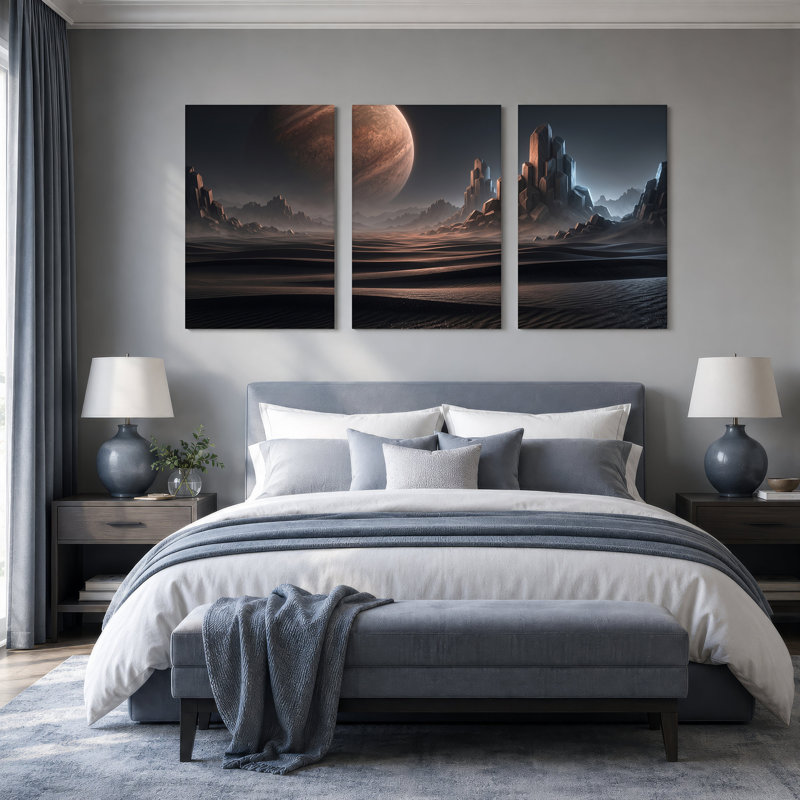 «Alien Desert», ensemble de 3 toiles géantes et flèches en cristal, H 30 po x l 20 po x 3 pièces