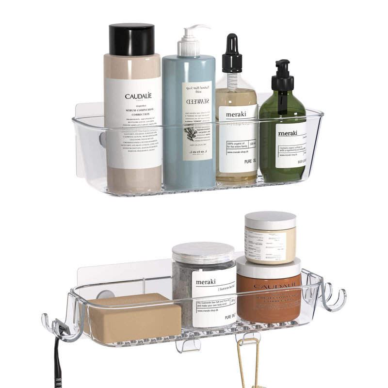 2 Pack Adhesive Rust-Proof Shower Organizer With Razor Holder And Hook, Clear