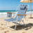 Blue White Striped Aluminum Folding Beach Chair, Adjustable Reclining Low Profile Sand Chair With Wooden Armrest, Side Cup Pocket & Detachable Headrest, Portable Outdoor Lawn Chair For Beach, Patio, Campingseat Height:12 Inch-129861070