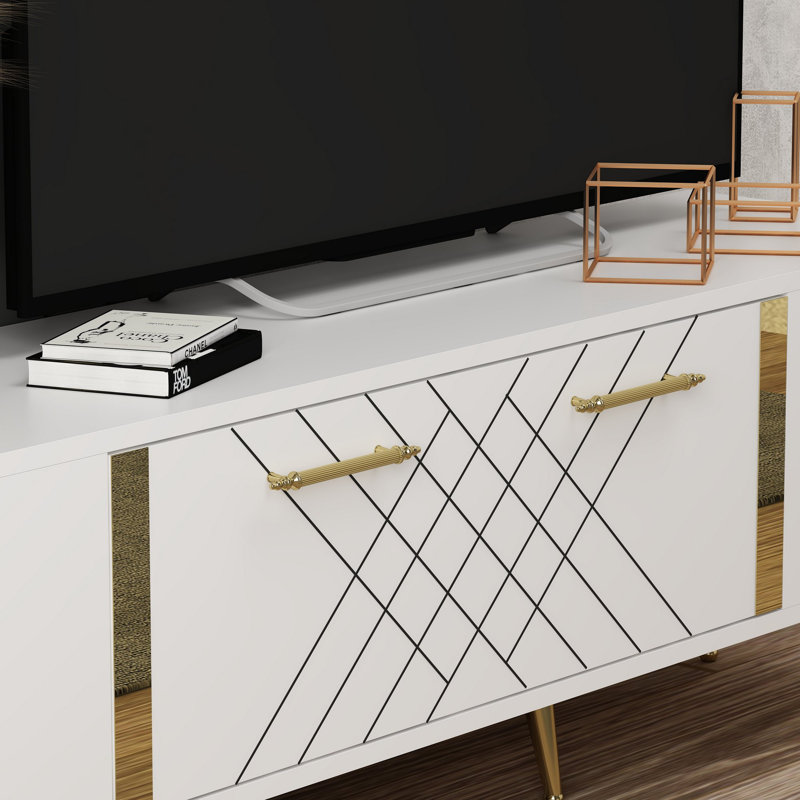 Olivia Unfinished TV Stand for TVs up to 70", White/Gold