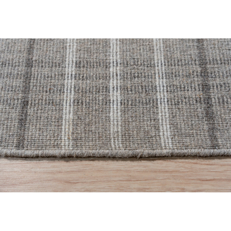 Gray Hand-Knotted Wool Subtle Gridwork Detail Geometric Modern Contemporary Carpet Rug, 10' x 14'
