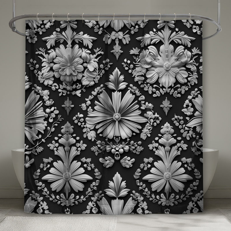 Floral Damask Pattern Shower Curtains Extra Long, 70in W x 72in H