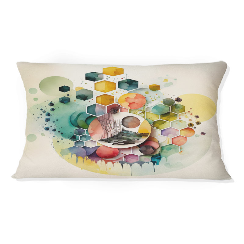 Hexagone et circulaire abstrait IV - Coussin décoratif à imprimé géométrique abstrait