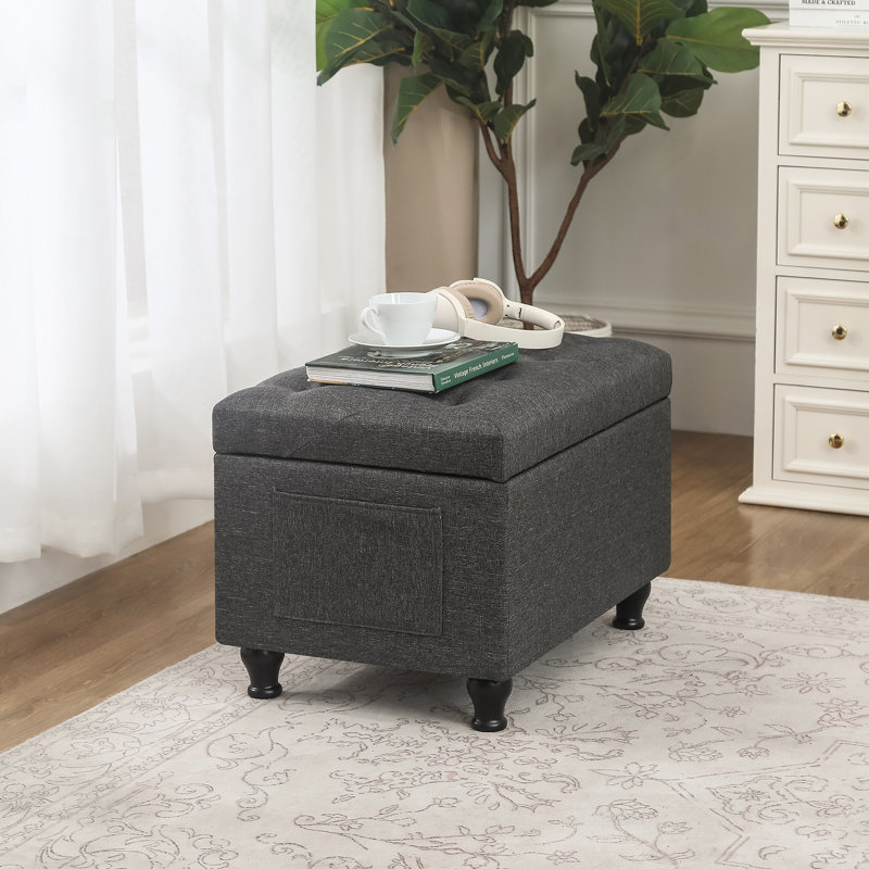 24 Inches Upholstered Storage Ottoman, Dark Gray