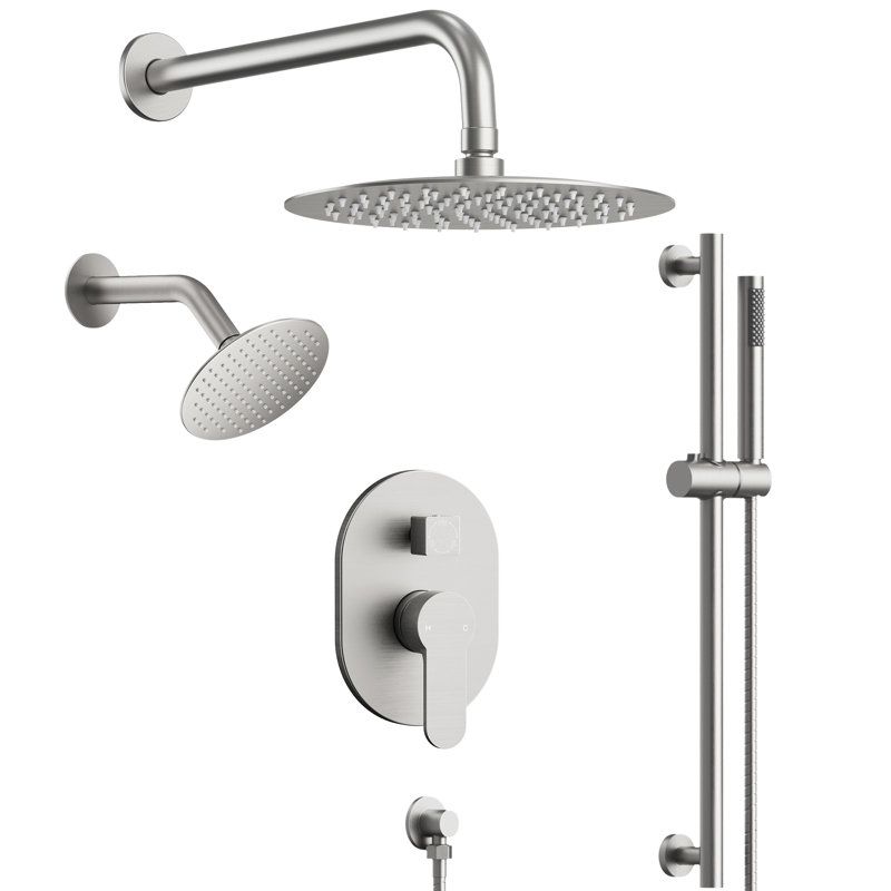 Système de douche à pression équilibrée, douchette à double effet de pluie 10 po avec douche à main, Nickel brossé