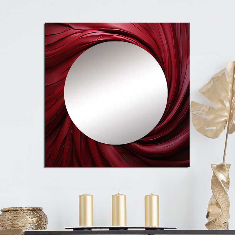 Mald - Miroir carré rouge à spirale abstraite, art mural pour salle de bain, 29 po x 29 po