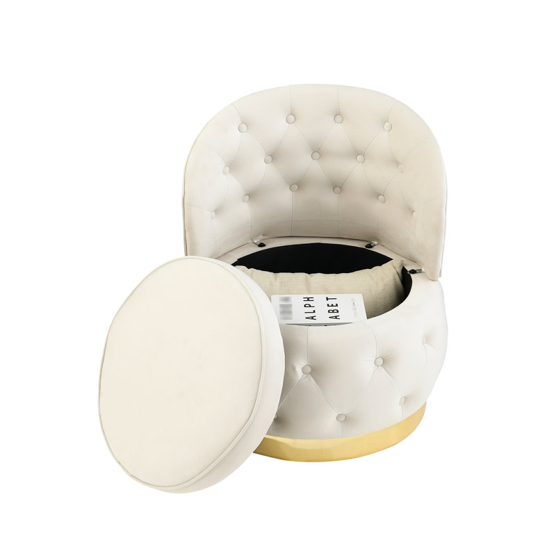 Fauteuil d'appoint pivotant à 360 degrés avec rangement - Velours beige rembourré large pour salon d'hôtel confortable avec espaces de vie