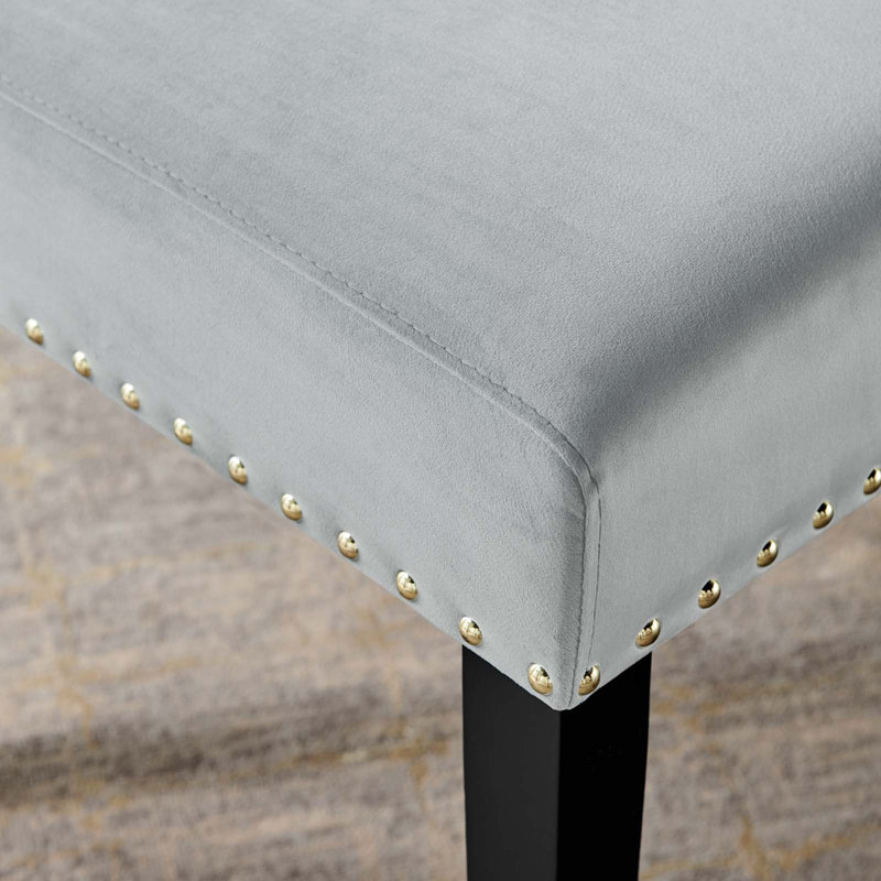 Modway Silver Orchid Lind Velvet Nailhead Trim Dining Side Chairs, Light Gray