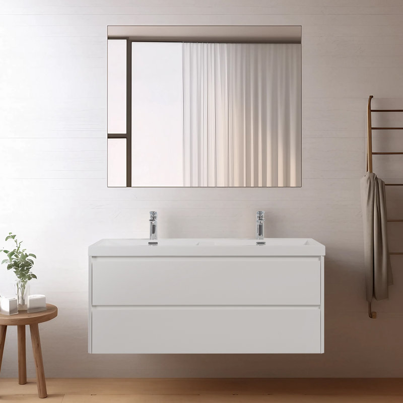 Matthais 120mm Double Bathroom Vanity with Drop In Resin Basin, White
