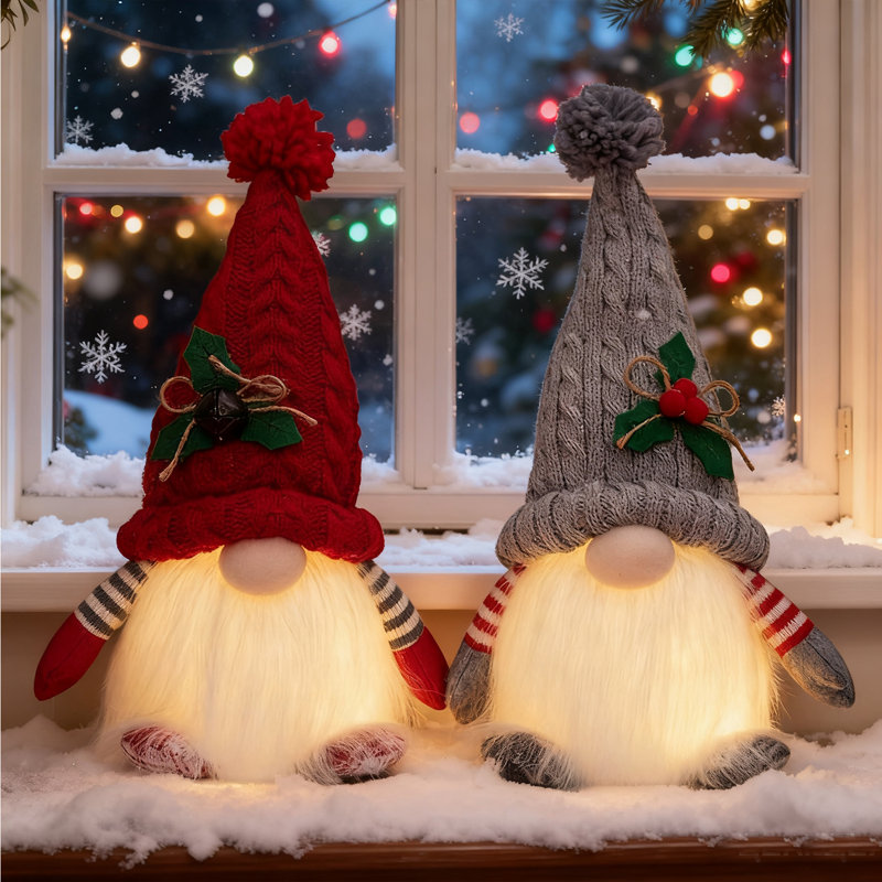 2 pièces illuminent les gnomes de Noël illuminant les gnomes de Noël en peluche des Elfes de père Noël scandinaves (rouge)