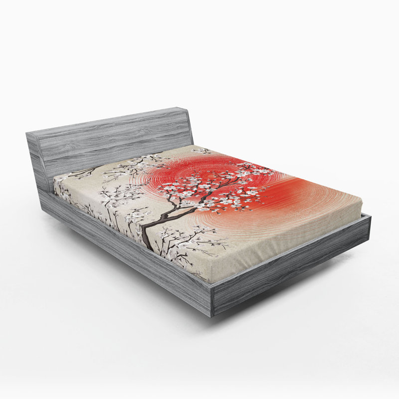 Ensemble de 2 draps-housse Ambesonne Cherry Blossom, California King Fitted Sheet
