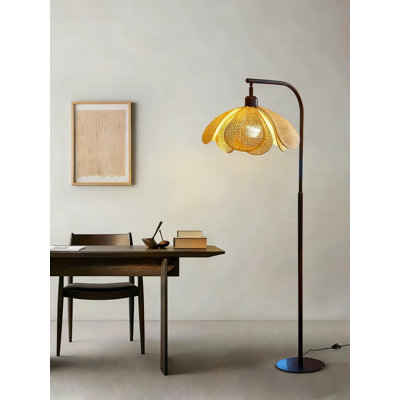Japanese-style metal and rattan floor lamp