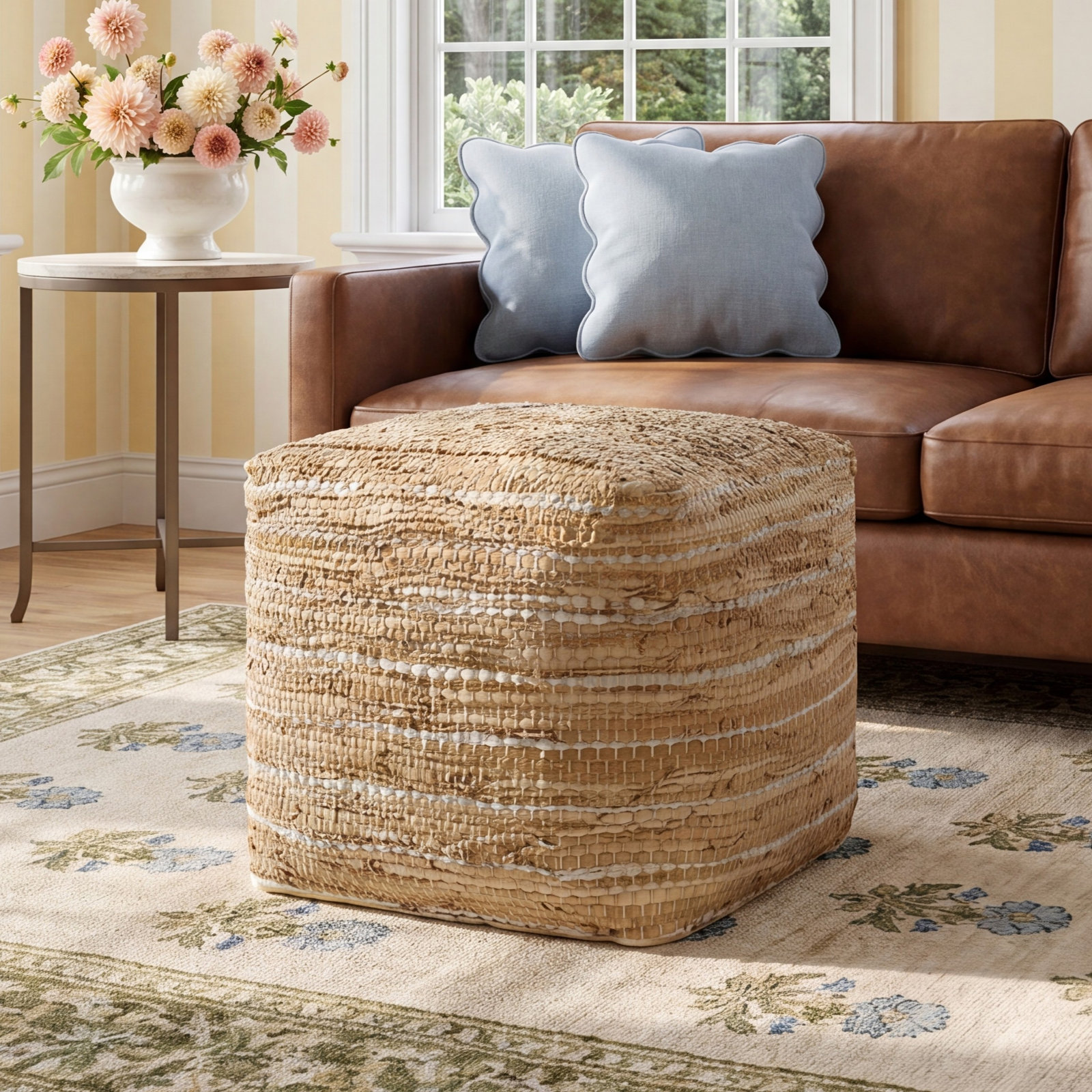 Reynold 16" Genuine Leather Pouffe