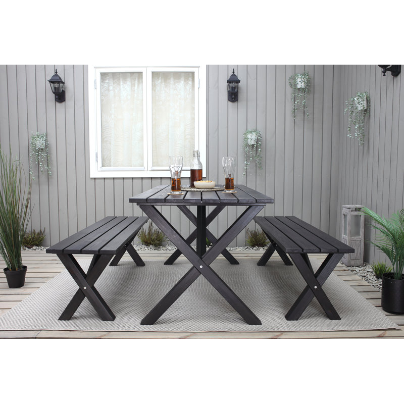 Edgerton 4 - Person Solid Wood Patio Dining Set Rectangular Table, Black