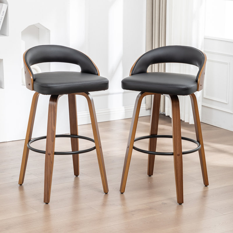 Swivel Upholstered Counter Stool, Black, Counter Stool (25" Seat Height)