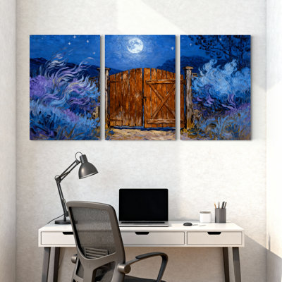 Abstrait au clair de lune avec vignes tourbillonnantes, ensemble de 3 impressions sur toile