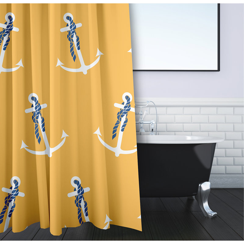Rideau de douche simple à imprimé géométrique, Jaune, Ancre fantaisie