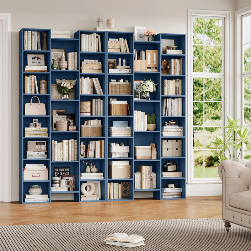 📖✨ 2-Pack 8-Tier Bookcase Set, 21-Cube Storage Bookshelves Unit With Adjustable & Removable Shelves, Prussian Blue