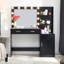 Bureau de coiffeuse noir avec miroir, lumières, 2 grands tiroirs, commode à 3 niveaux, 46,4 po, modes d'éclairage pour la chambre à coucher, modes 46,4 po, disposition