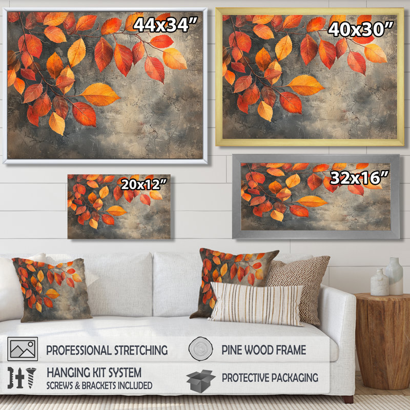 Ikem Orange Autumn Leaves IV - feuilles, art mural, Reproduction encadrée d'une seule photo, H 30 po x l 40 po