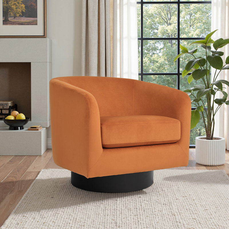 Velvet Upholstered Swivel Barrel Chair, Orange