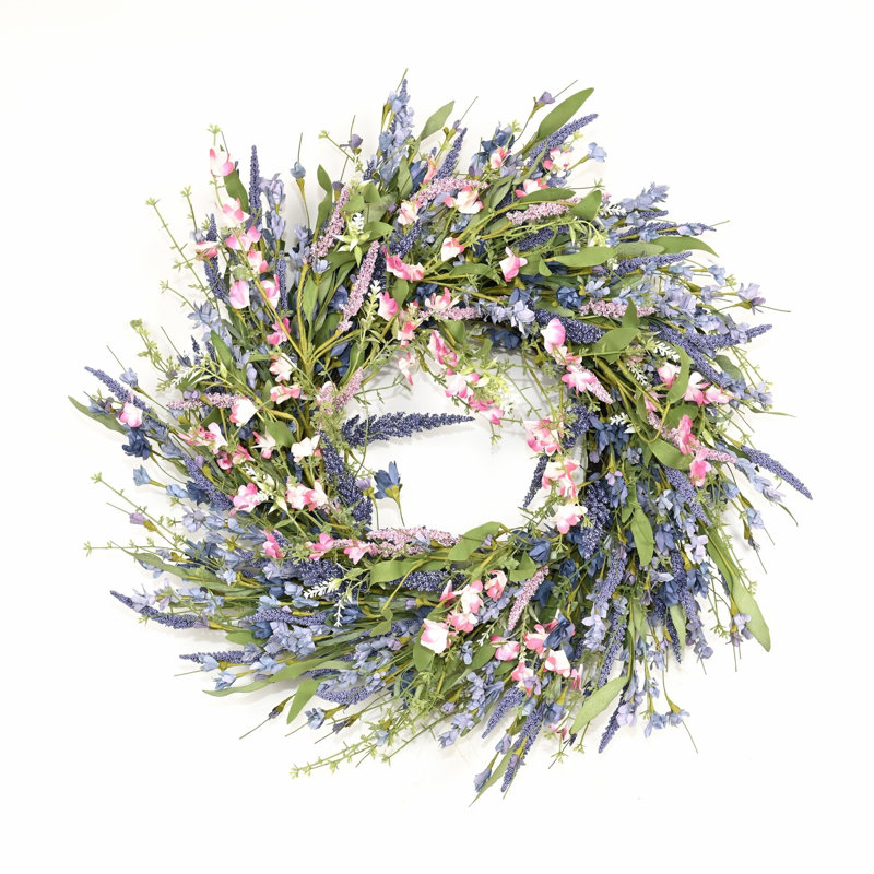 Couronne de porte artificielle 22 po, Vert/rose