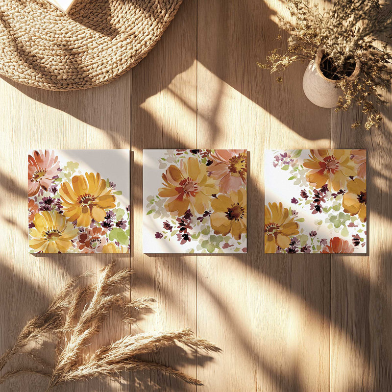Ensemble de 3 estampes Autumn Garden Whispers, 20 po x 20 po, Sans cadre