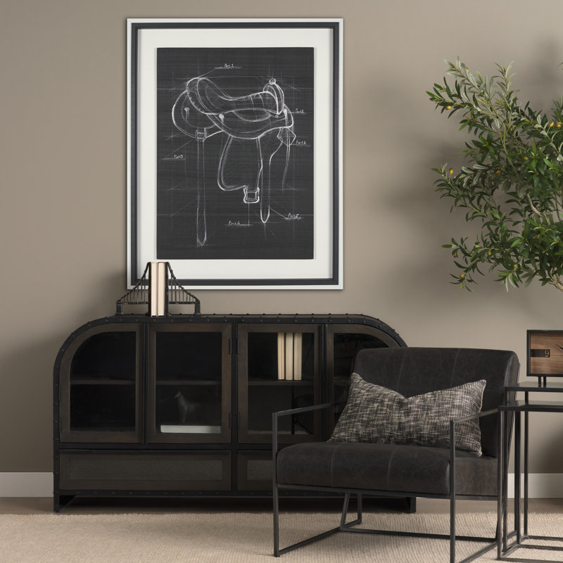 Reproduction d'art encadrée texturée, 40.0L x 1.6W x 50.0H, Horse Seat Black II, Noir