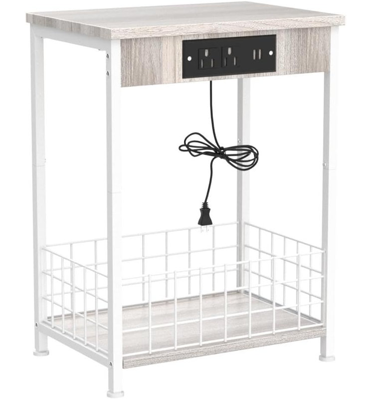 Ensemble de 2 tables d'appoint avec port de charge USB (blanc)