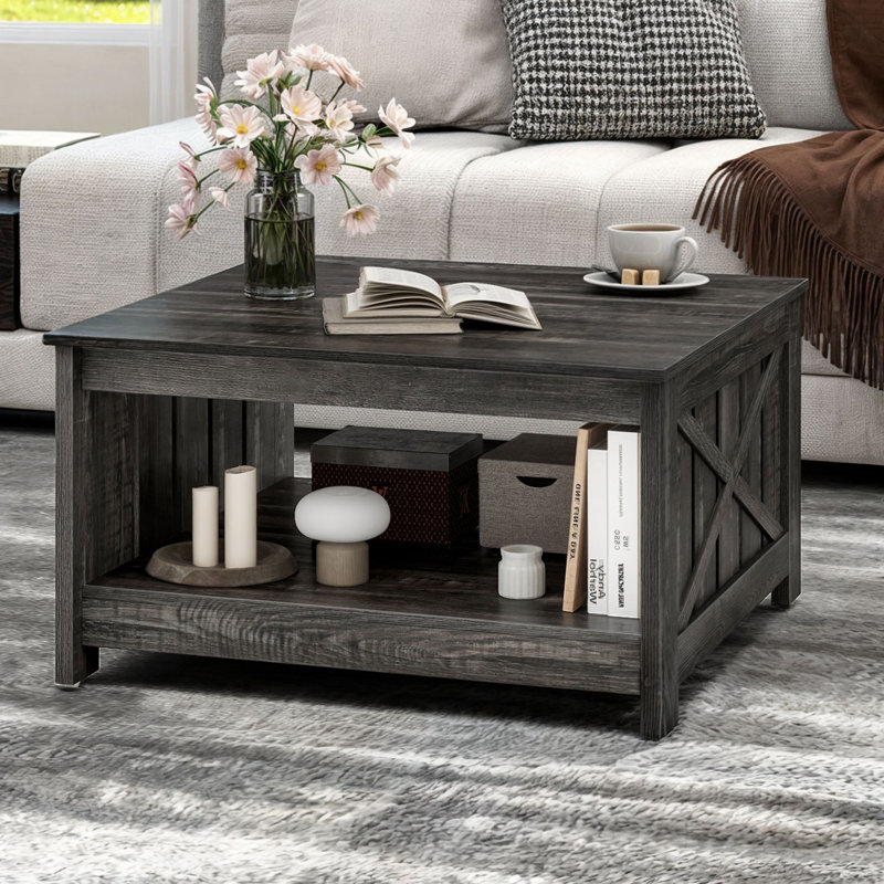 Vesely Farm House 4 Legs Coffee Table with Storage, Gray
