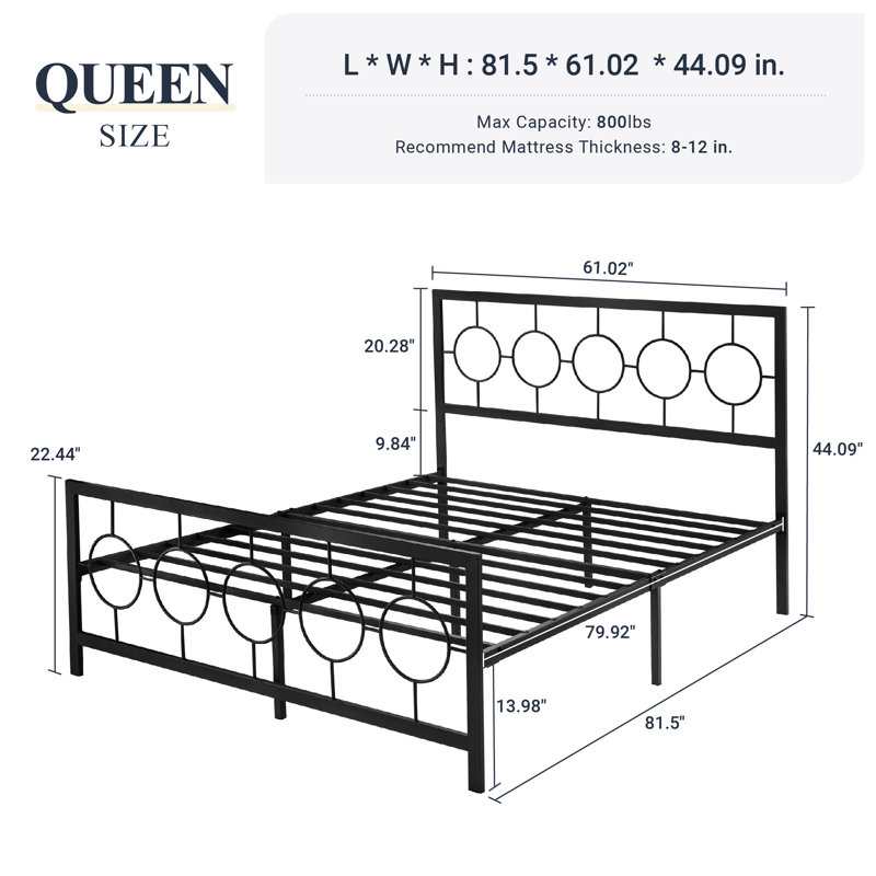 Bloneva Metal Open-Frame Bed, Queen, Brown