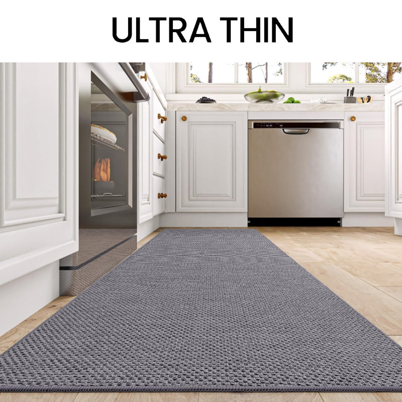 Solid Colour Polyester Anti-Fatigue Non-Skid Kitchen Mat, Grey