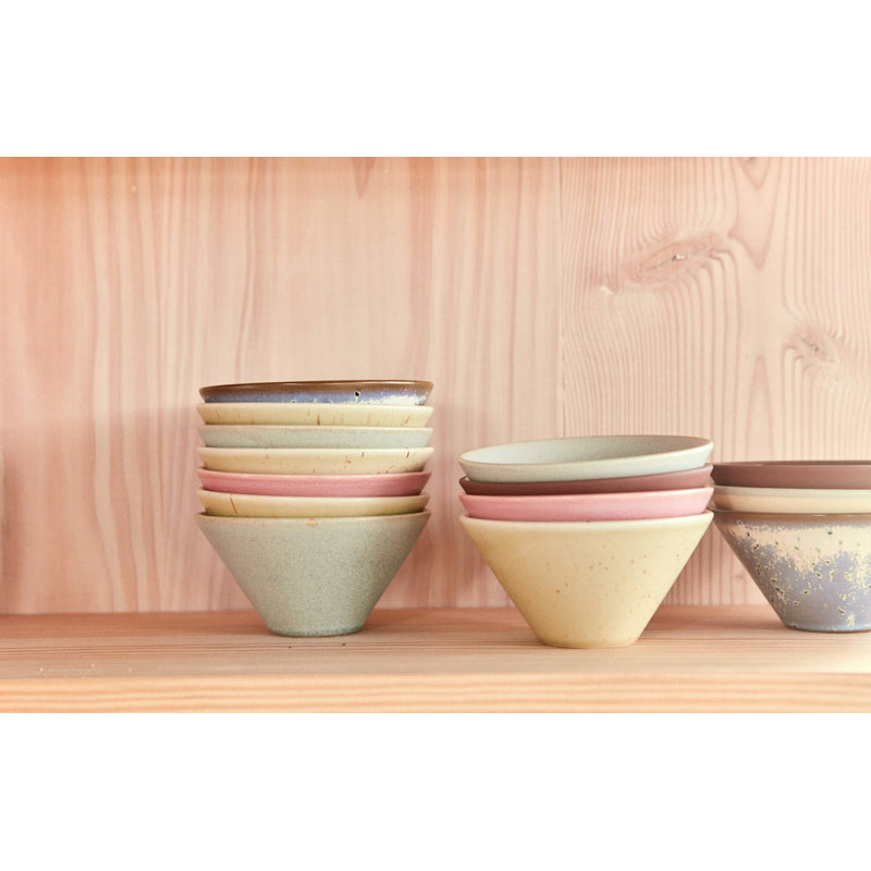 Yuka Handmade Stoneware Dessert Bowl, Pink/Yellow/Gray