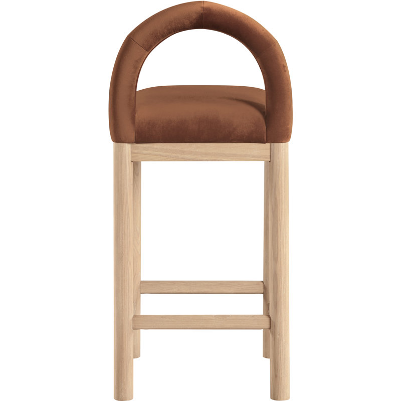 Tabouret de comptoir Conrad, Siège en velours cognac / structure naturelle