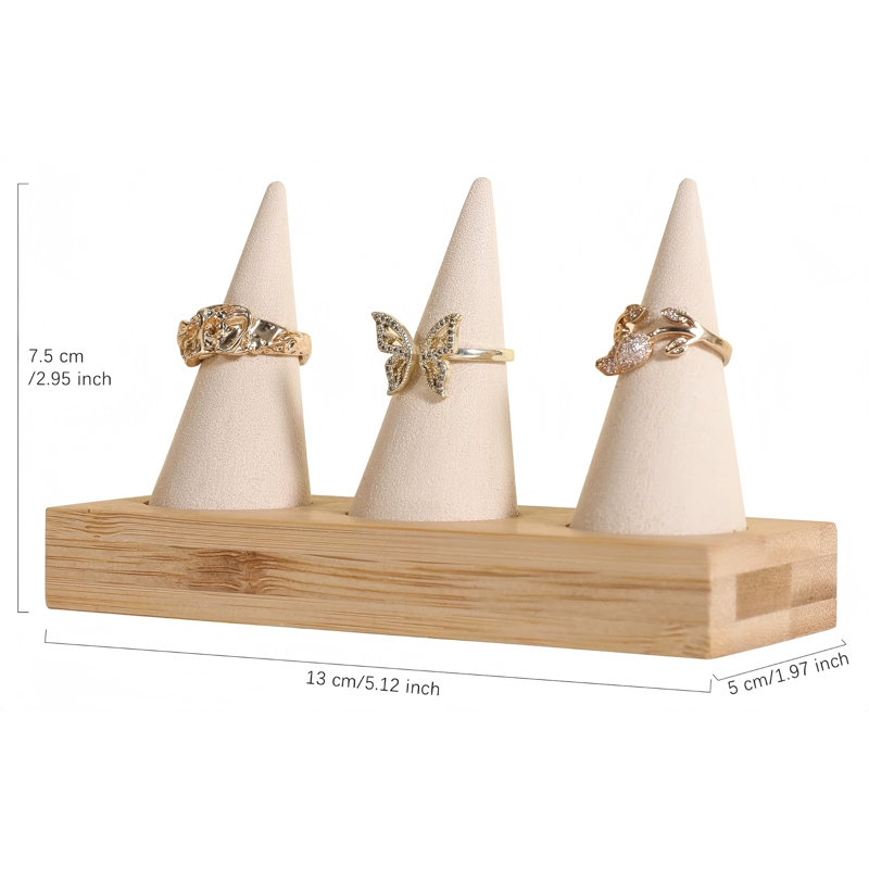 Organisateur de rangement de bagues en bois beige, porte-bagues en velours, présentoir à bagues mignon à vendre, porte-bagues de mariage à la table de chevet