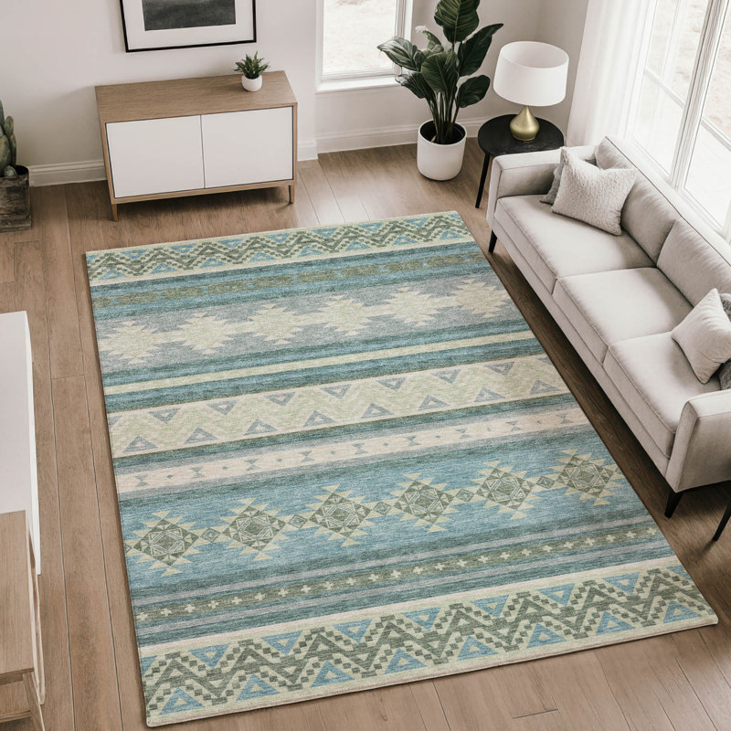 Tapis de qualité supérieure lavable à la machine Villers Global, Teal, 9' x 12'