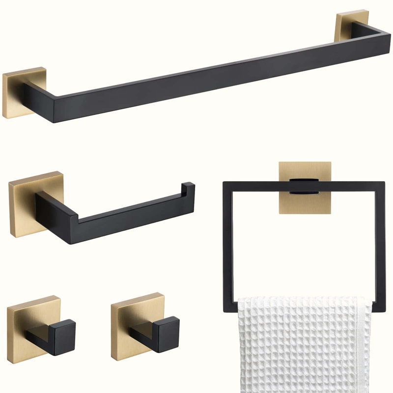 Ensemble de quincaillerie de salle de bain 5 pièces, Or brossé / noir mat