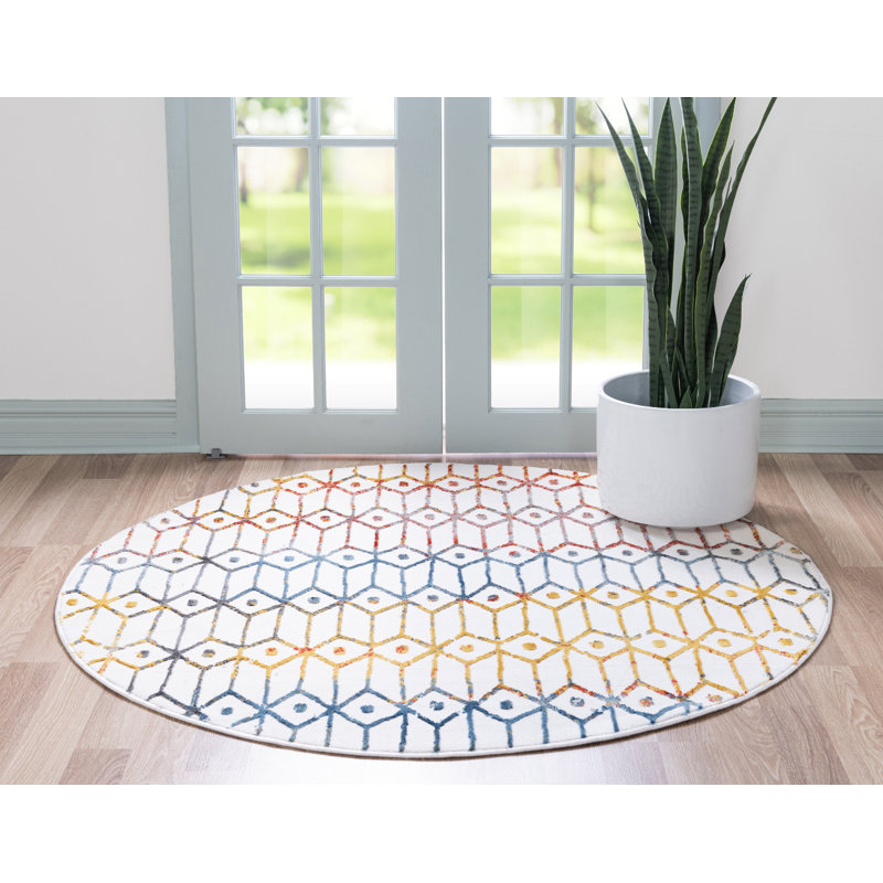 Okemah Geometric Indoor Rug, Round 5'1"