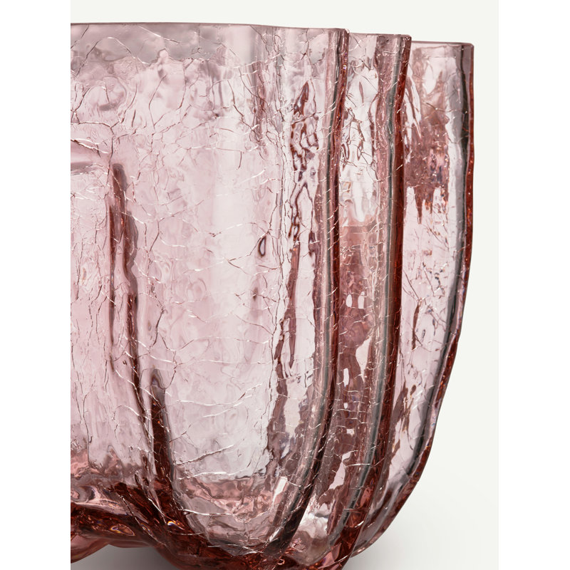 Crackle Pink Vase, 6.25" H x 8.25" W x 8.25" D