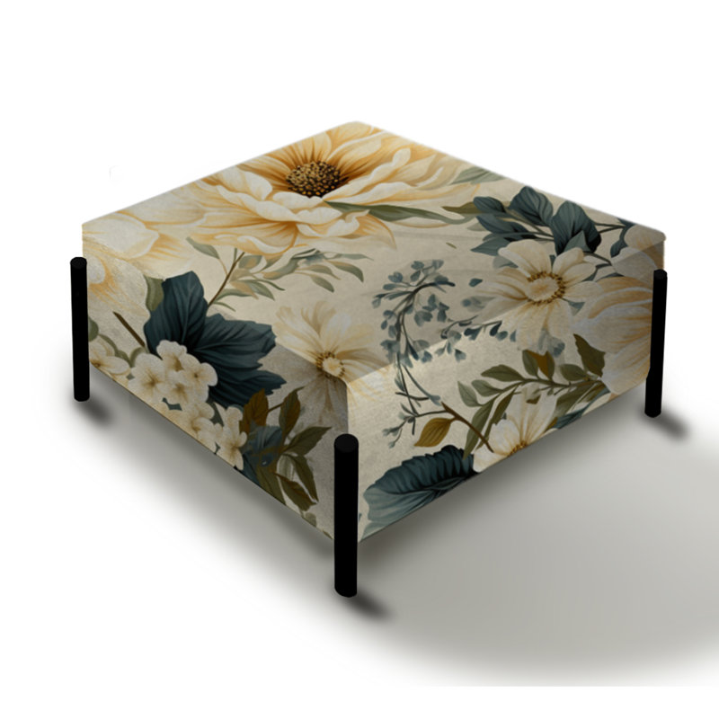 Antique Beige And Blue Peonies Flowers I - Floral Large Square Ottoman